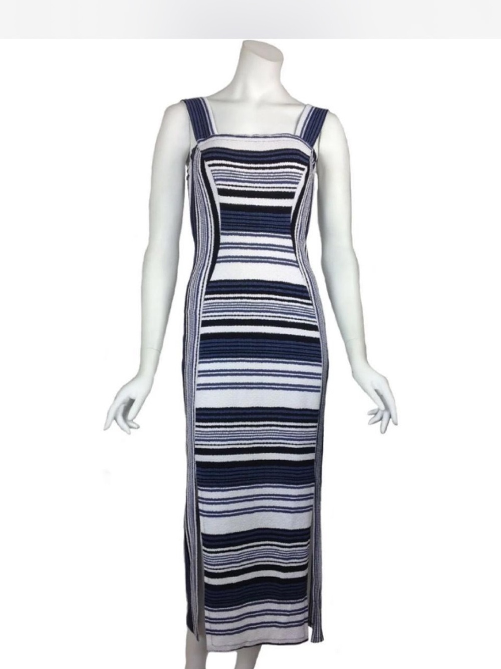 Elana Kattan Striped Knit Maxi Dress in Navy and White Size Small